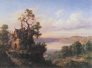 unknow artist Landscape with a lake and a gothic church. oil painting on canvas